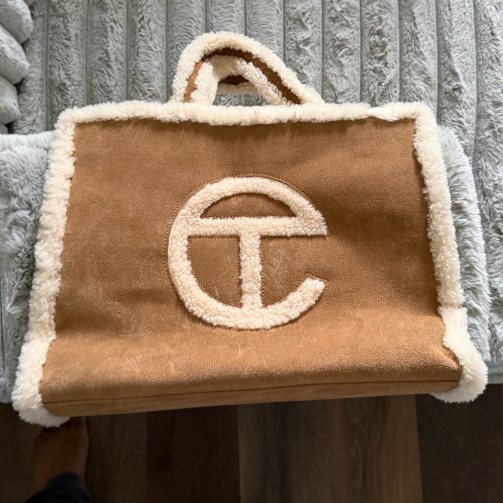 UGG TELFAR Tan and Cream Shearling Tote